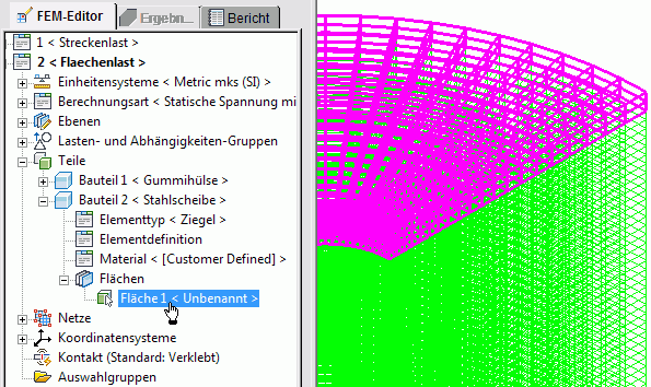 Software FEM - Tutorial - 3D-Mechanik - MP - Netz-Entfaltung Volumen Modell Flaechenlast Flaeche1 Stahlscheibe.gif