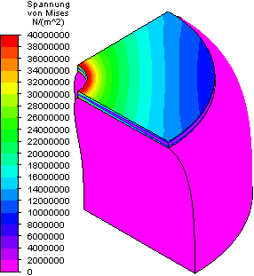 Software FEM - Tutorial - 3D-Mechanik - MP - Netz-Entfaltung Volumen Modell Flaechenlast Mises Stahlscheibe.gif