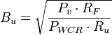 B_u=\sqrt{\frac{P_v \cdot R_F}{P_{WCR} \cdot R_u}}