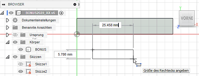 Software CAD - Fusion-Tutorial - BONUS - Skizzierte Elemente - Rechteckprofil auf Skizze.gif