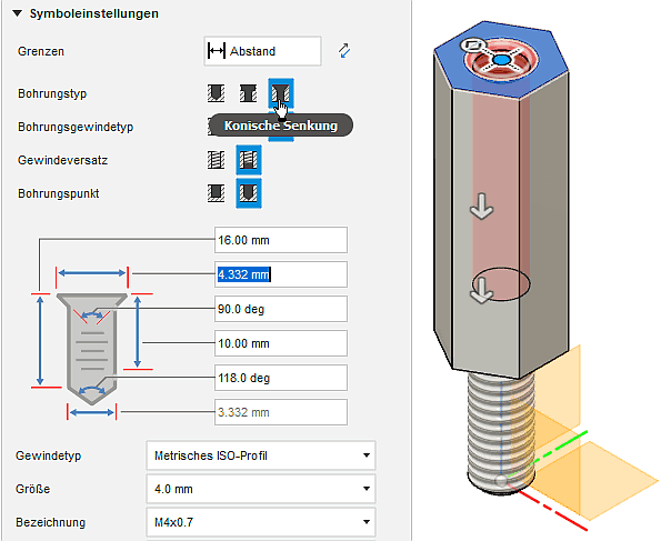 Datei:Software CAD - Fusion-Tutorial - Distanzstueck - Bemaszung - Kanten Fase als konische Senkung.gif