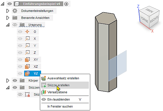 Software CAD - Fusion-Tutorial - Distanzstueck - Drehskizze in YZ.gif