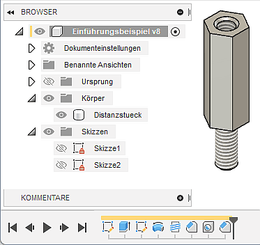 Datei:Software CAD - Fusion-Tutorial - Distanzstueck - Platzierte Elemente - Komplett in Zeitleiste.gif