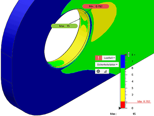 Datei:Software CAD - Tutorial - 2D Komponente - Belastung - Beanspruchung - min Sicherheitsfaktor.gif