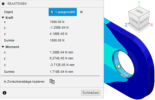Datei:Software CAD - Tutorial - 2D Komponente - Belastung - Belastungsanalyse - Reaktionen in Einspannung.gif