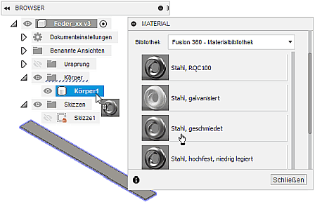 Datei:Software CAD - Tutorial - Analyse - Fusion 360 - Basis-Koerper-Material zuweisen.gif