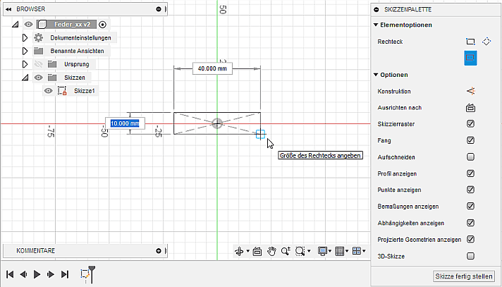 Software CAD - Tutorial - Analyse - Fusion 360 - Basis-Skizze Rechteck mit Mittelpunkt.gif
