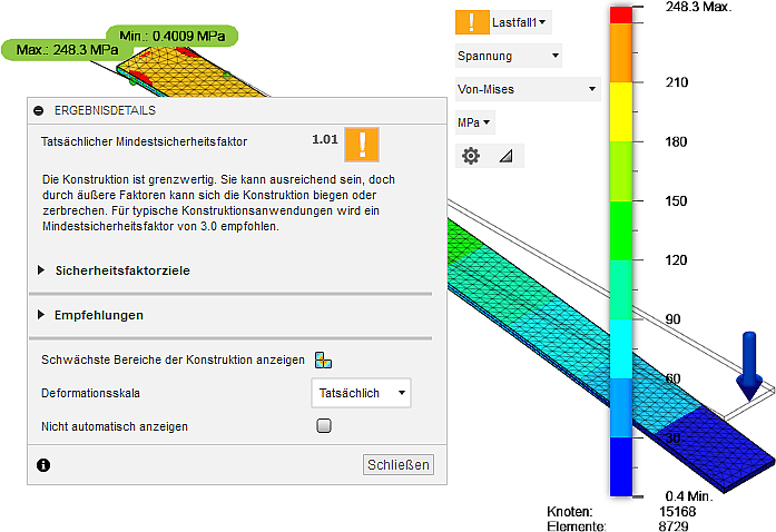 Software CAD - Tutorial - Analyse - Fusion 360 - Simulation Statisch Verfeinerung adaptiver Netze Ergebnis.gif