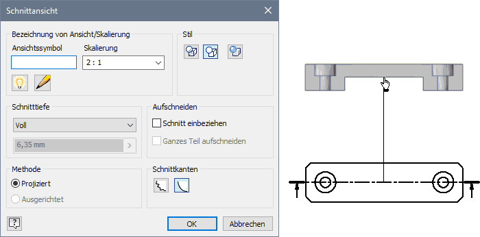 Software CAD - Tutorial - BONUS - Zeichnungsansichten - Schnittansicht Dialog.gif