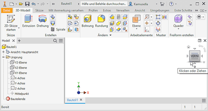 Software CAD - Tutorial - Bauteil - 3D-Modellmodus Ansicht festlegen.gif