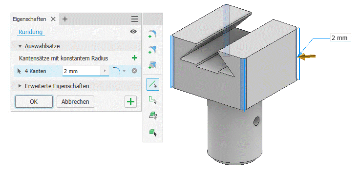 Datei:Software CAD - Tutorial - Bauteil - Kantenbearbeitung - Rundung 2.gif