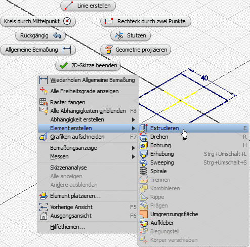 Software CAD - Tutorial - Bauteil - basiselement kontext element extrudieren.gif