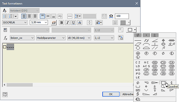 Datei:Software CAD - Tutorial - Bauteil - modellbemaszung dialog text formatieren.gif