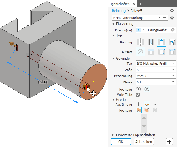 Datei:Software CAD - Tutorial - Bauteil - platzierte elemente - bohrungsdialog.gif