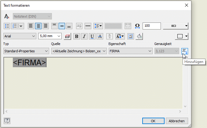 Datei:Software CAD - Tutorial - Bauteil - schriftfeld feldtext formatieren.gif