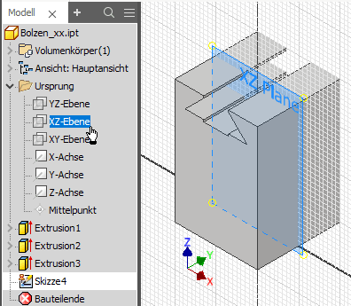 Software CAD - Tutorial - Bauteil - skizzierte elemente - zylinder skizze in xz-ebene.gif