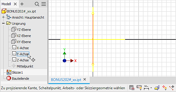 Software CAD - Tutorial - Bauteil - ursprung-elemente projiziert.gif