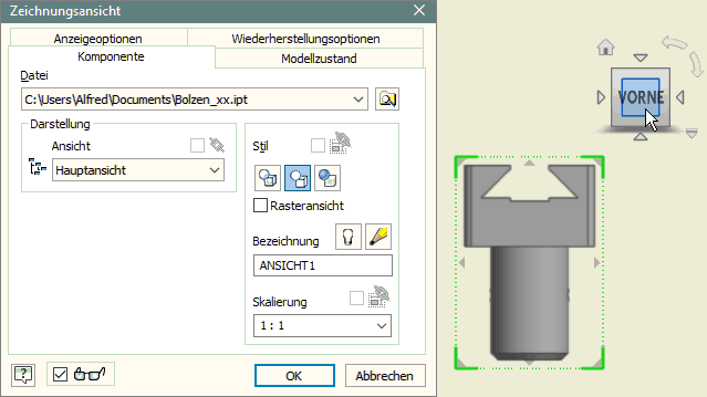 Datei:Software CAD - Tutorial - Bauteil - zeichnungsansichten - erstansicht konfigurieren.gif