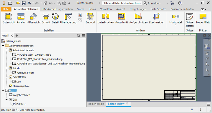 Datei:Software CAD - Tutorial - Bauteil - zeichnungsansichten - zeichnungsumgebung.gif