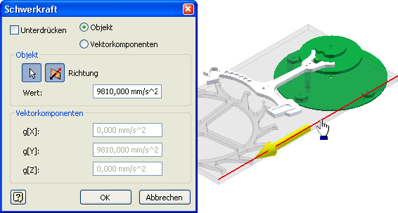 Datei:Software CAD - Tutorial - Dynamik - Uhrenbaugruppe - Modell-Schwerkraft.gif