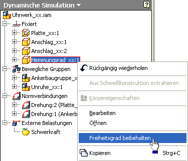 Software CAD - Tutorial - Dynamik - Uhrenbaugruppe - Modell Hemmrad beweglich.gif