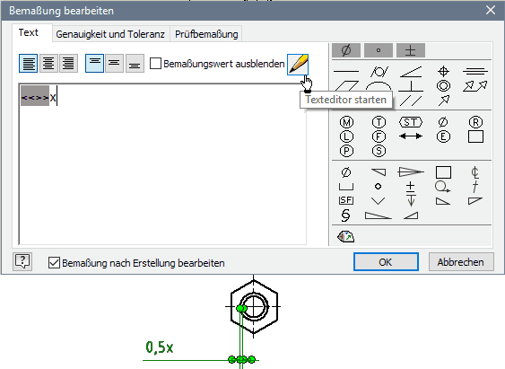 Software CAD - Tutorial - Intro - Distanzstueck - Zeichnungsansichten - Bemaszung Fase Texteditor starten.gif