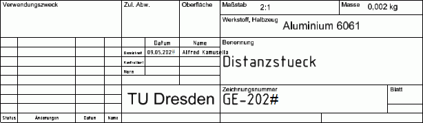 Software CAD - Tutorial - Intro - Distanzstueck - Zeichnungsansichten - Schriftfeld mit Modellproperties.gif