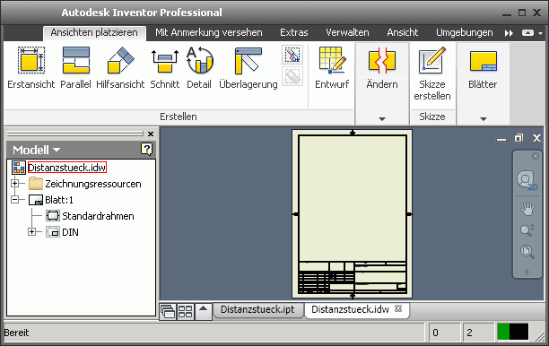 Datei:Software CAD - Tutorial - Intro - Distanzstueck - Zeichnungsansichten Leeres Blatt.gif
