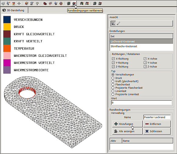 Datei:Software FEM - Tutorial - 2D-Bauteil - Constraints und Loads Lochfixierung.gif