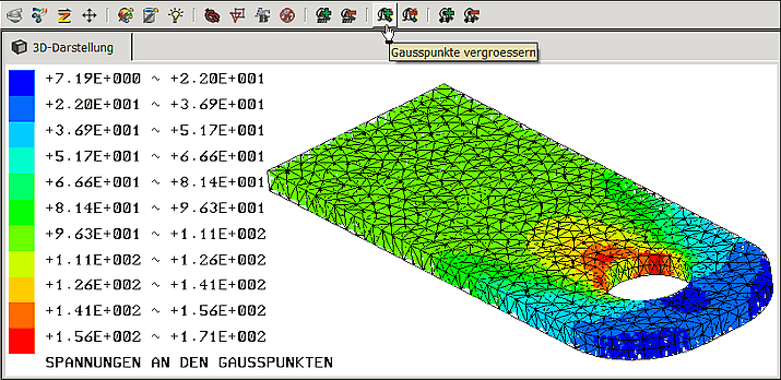 Datei:Software FEM - Tutorial - 2D-Bauteil - Postprozessor Vergleichsspannung Gausspunkte.gif