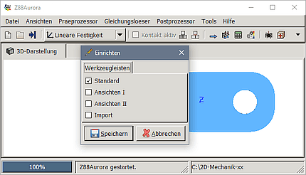 Datei:Software FEM - Tutorial - 2D-Bauteil - Z88Aurora-GUI Ansichten Einrichten Toolbars.gif