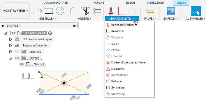 Software FEM - Tutorial - 2D Komponente - Bauteil-Grundkoerper - Basis-Skizze - Rechteck-Abhaengigkeiten.gif