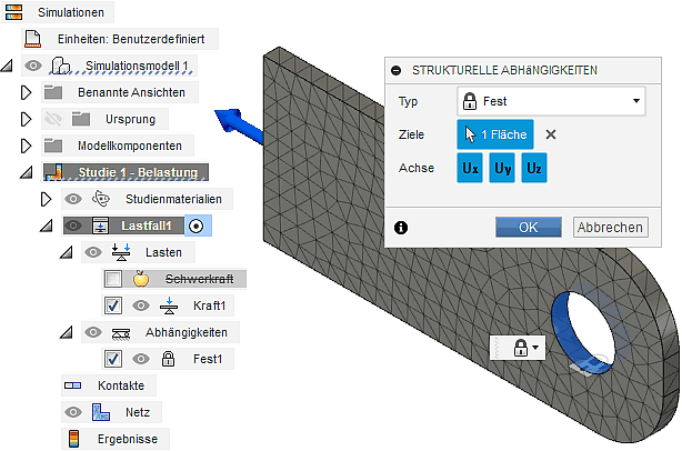 Software FEM - Tutorial - 2D Komponente - Belastung - abhaengigkeit fest.gif