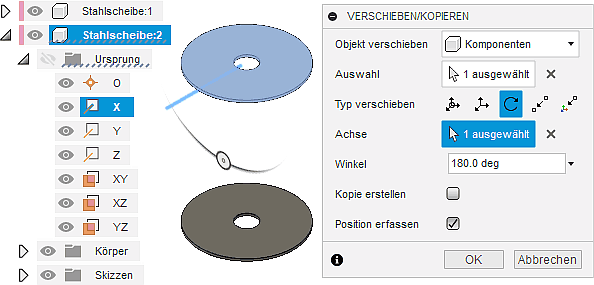 Datei:Software FEM - Tutorial - 3D-Baugruppe - Bauteil Platzierung Drehen Stahlscheibe2 um 180grad.gif