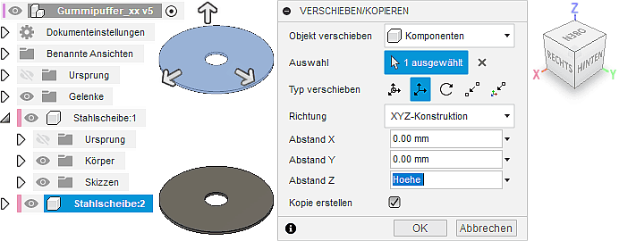 Datei:Software FEM - Tutorial - 3D-Baugruppe - Bauteil Platzierung Verschieben Kopie Stahlscheibe.gif