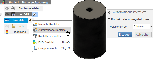 Software FEM - Tutorial - 3D-Baugruppe - CAD-Belastungsanalyse Preprocessing Auto-Kontakte.gif