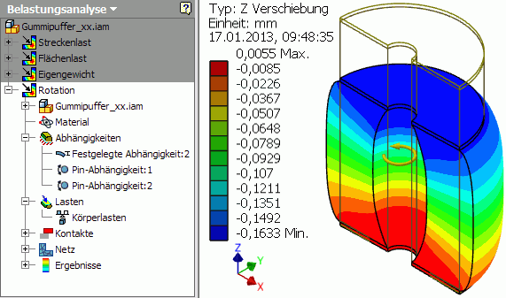 Software FEM - Tutorial - 3D-Mechanik - Belastungsanalyse - lastfall rotation z-verschiebung.gif
