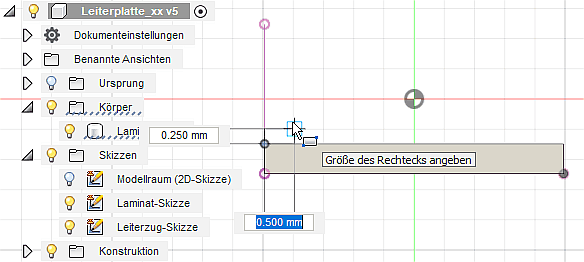 Software FEM - Tutorial - Elektrostatik - Fusion - CAD-Modell - Bereiche - Leiterzug-Skizze Rechteck.gif