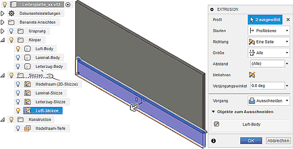 Software FEM - Tutorial - Elektrostatik - Fusion - CAD-Modell - Bereiche - Luftskizze Ausschneiden.gif