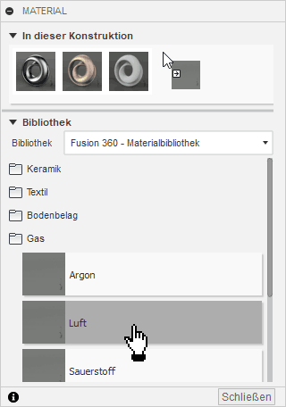 Software FEM - Tutorial - Elektrostatik - Fusion - CAD-Modell - Bereiche - Material in Konstruktion ziehen.gif