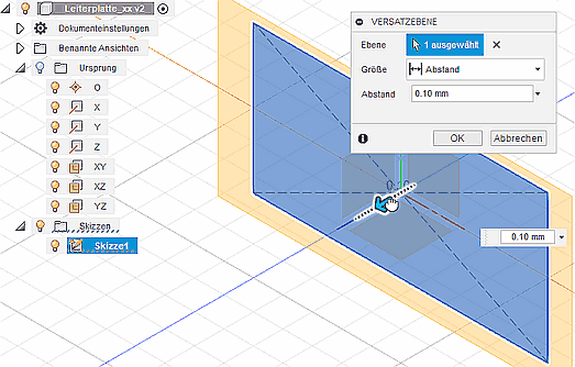 Software FEM - Tutorial - Elektrostatik - Fusion - CAD-Modell - Modellraum Konstruieren Versatzebene.gif