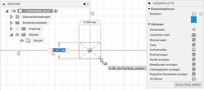 Software FEM - Tutorial - Elektrostatik - Fusion - CAD-Modell - Modellraum Skizze Rechteck.gif