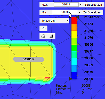 Software FEM - Tutorial - Elektrostatik - Fusion - Simulation - Ergebnisse Legende-Min-Max.gif