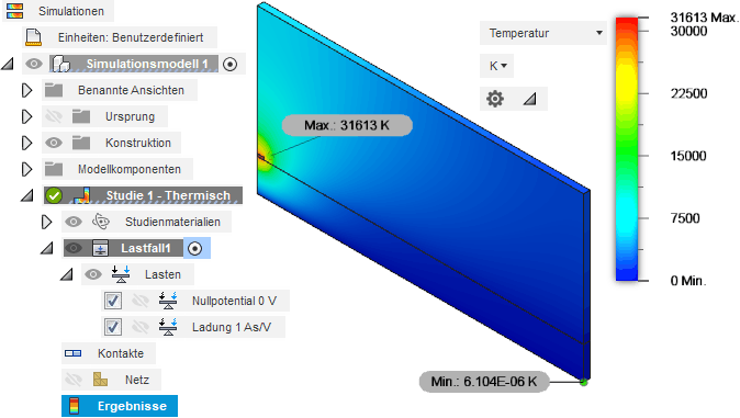 Software FEM - Tutorial - Elektrostatik - Fusion - Simulation - Ergebnisse Temperatur default.gif