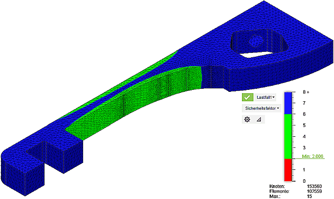 Datei:Software FEM - Tutorial - Topologie-Optimierung Fusion-Formoptimierung Sicherheitsfaktor optimierte Form.gif